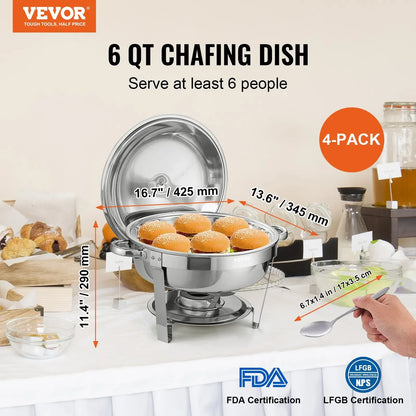 VEVOR 6 QT 4-Pack Round Chaffing Dish buffet set