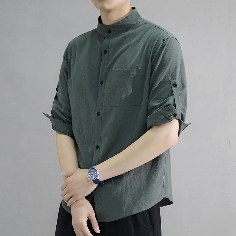 Men's Stand Collar Shirt – Mid-Length Sleeves