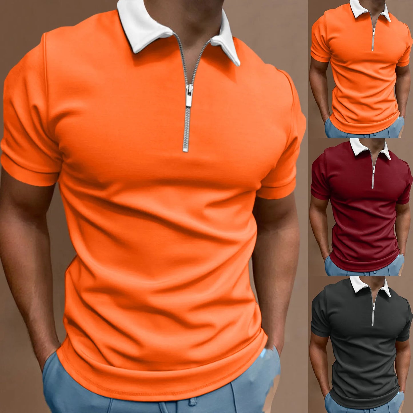 Men's Slim Fit Solid Orange Polo Shirt