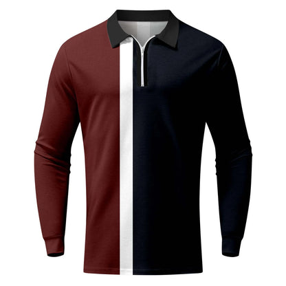 Personality Male Polo Shirt Casual Autumn Spring Striped Print T Shirt Lapel Contrast Color Long Sleeve Mens Polo Shirts Tops