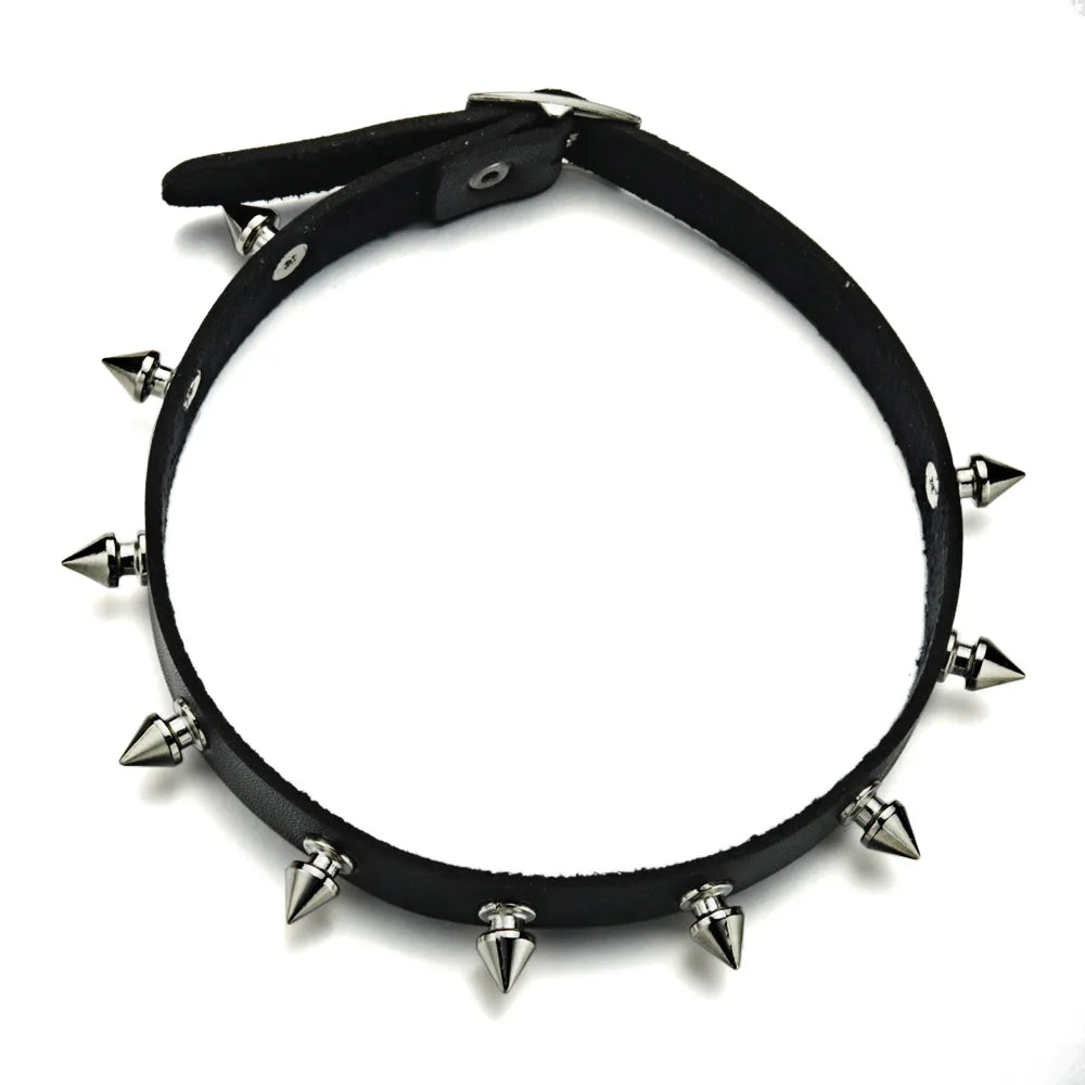 Dalaful Metal Spike Choker PU Leather Collar Necklace