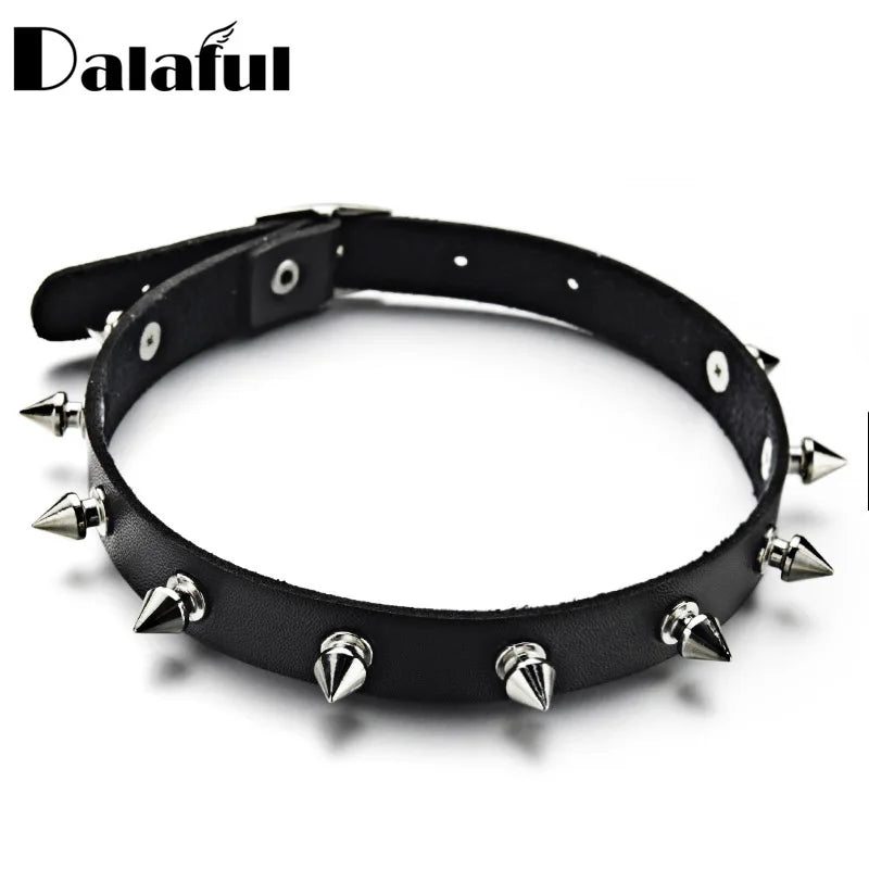 Dalaful Metal Spike Choker PU Leather Collar Necklace