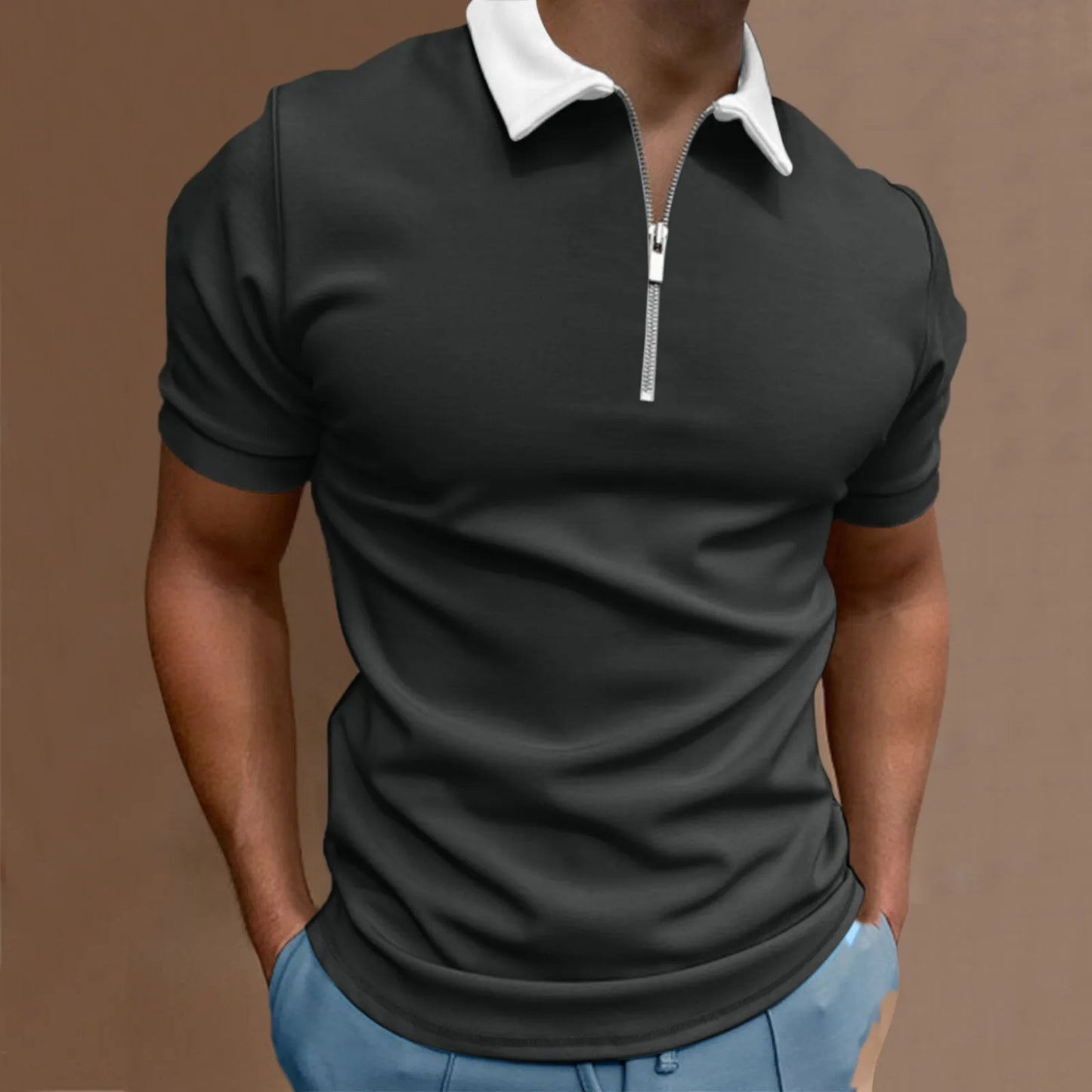 Men's Slim Fit Solid Orange Polo Shirt