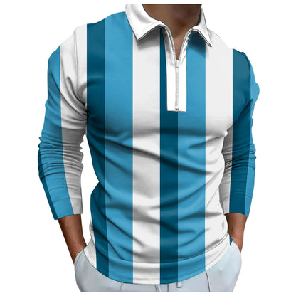 Men's Fashion Loose Lapel Zipper Long Sleeve Top