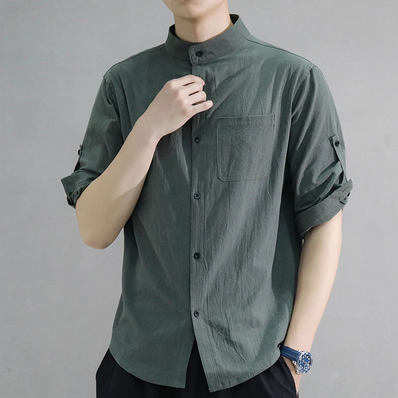 Men's Stand Collar Shirt – Mid-Length Sleeves