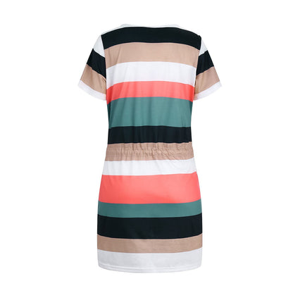 Striped Print Short-sleeved Summer Dress