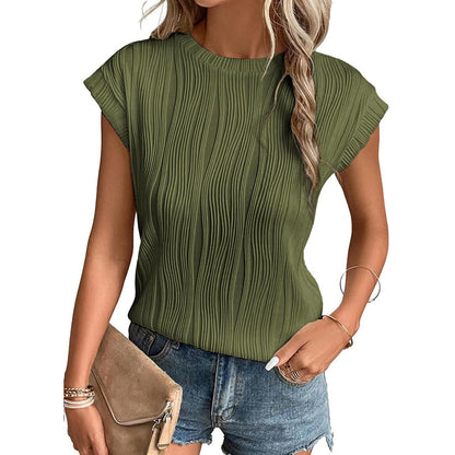 Women's Fashion Top Round Neck Super Short Sleeve Solid Color Summer T-shirt