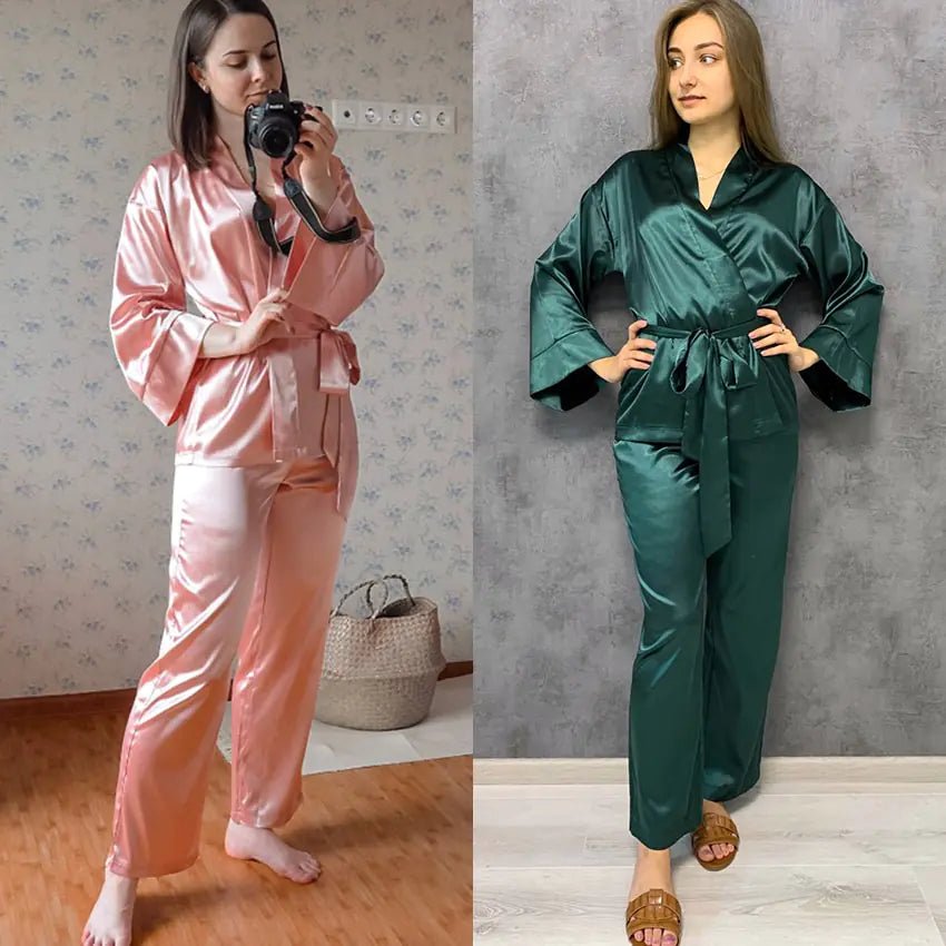 2 Piece Set Satin Sleepwear - SavageBiz