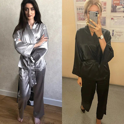 2 Piece Set Satin Sleepwear - SavageBiz