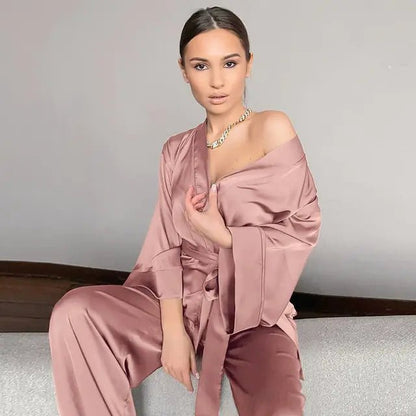 2 Piece Set Satin Sleepwear - SavageBiz