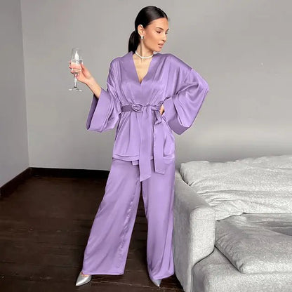 2 Piece Set Satin Sleepwear - SavageBiz