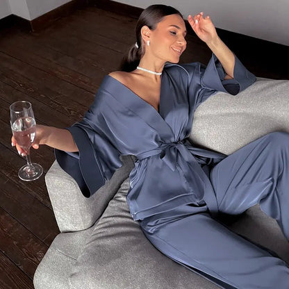 2 Piece Set Satin Sleepwear - SavageBiz