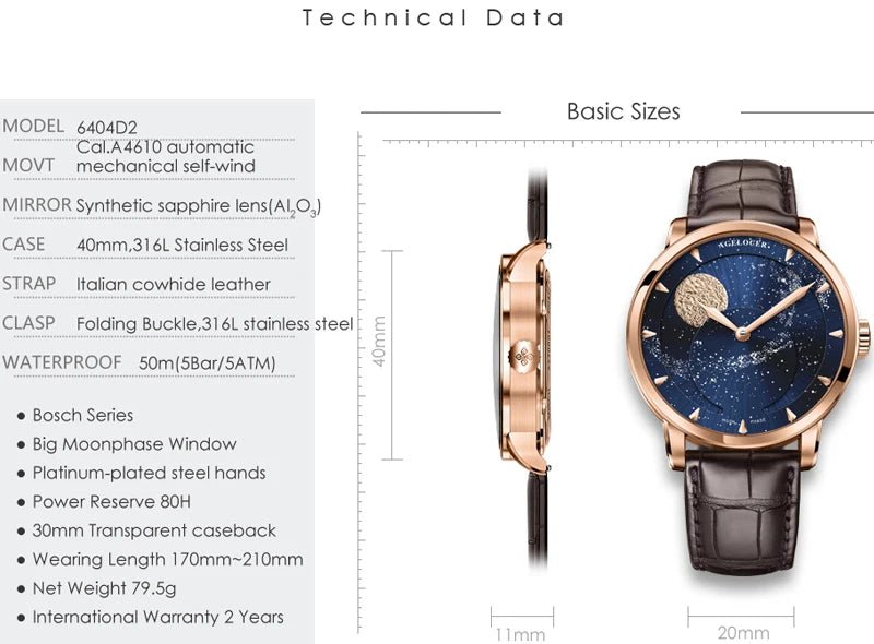 AGELOCER Designer Moon Phase Luxury Watch - SavageBiz