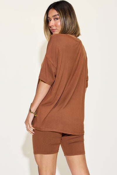 Bae Full Size V-Neck Drop Shoulder Short Sleeve T-Shirt and Shorts Set - SavageBiz