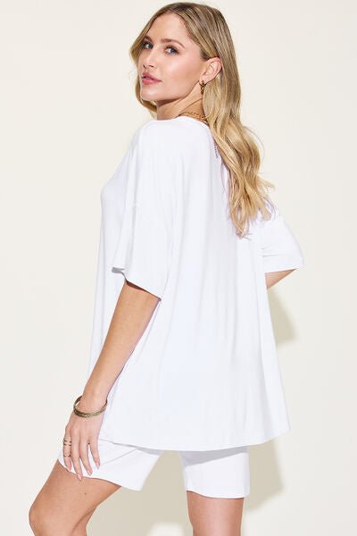 Bae Full Size V-Neck Drop Shoulder Short Sleeve T-Shirt and Shorts Set - SavageBiz
