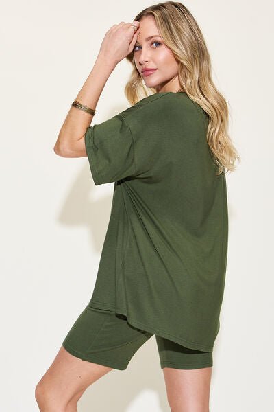 Bae Full Size V-Neck Drop Shoulder Short Sleeve T-Shirt and Shorts Set - SavageBiz