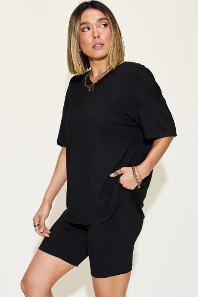 Bae Full Size V-Neck Drop Shoulder Short Sleeve T-Shirt and Shorts Set - SavageBiz