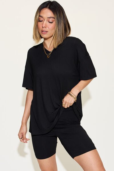 Bae Full Size V-Neck Drop Shoulder Short Sleeve T-Shirt and Shorts Set - SavageBiz