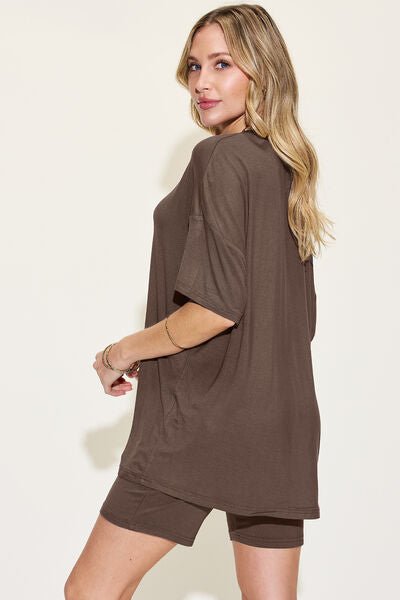 Bae Full Size V-Neck Drop Shoulder Short Sleeve T-Shirt and Shorts Set - SavageBiz