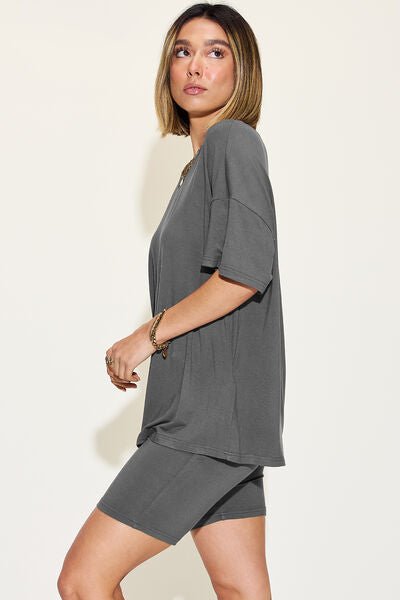 Bae Full Size V-Neck Drop Shoulder Short Sleeve T-Shirt and Shorts Set - SavageBiz