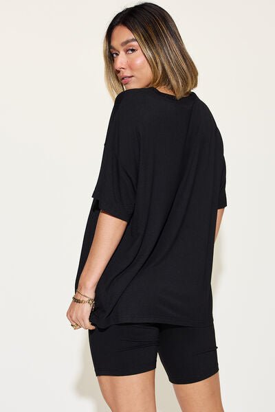 Bae Full Size V-Neck Drop Shoulder Short Sleeve T-Shirt and Shorts Set - SavageBiz