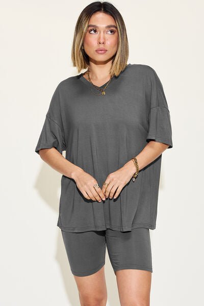Bae Full Size V-Neck Drop Shoulder Short Sleeve T-Shirt and Shorts Set - SavageBiz