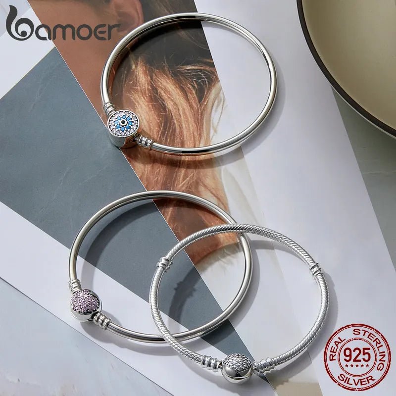 BAMOER 925 Sterling Silver Snake Chain Bangle & Bracelet - SavageBiz