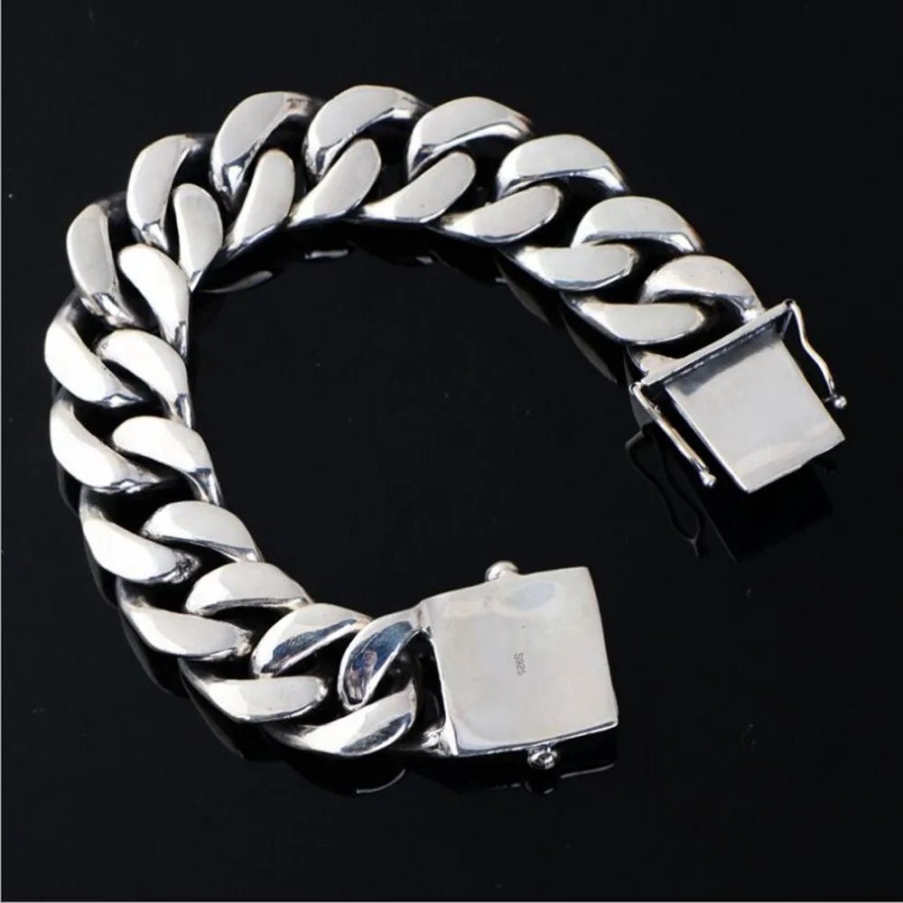 BOCAI Real Solid S925 Silver Wide Chain Bracelet - SavageBiz