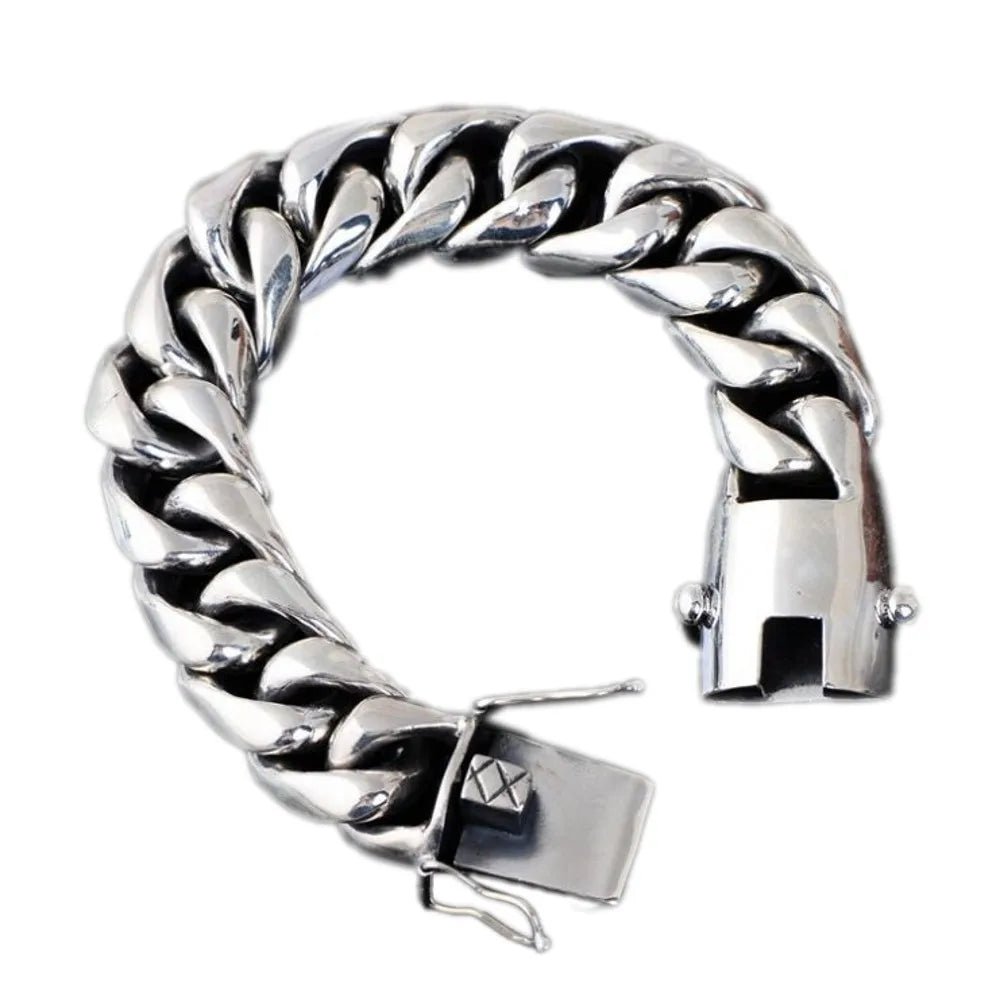 BOCAI Real Solid S925 Silver Wide Chain Bracelet - SavageBiz