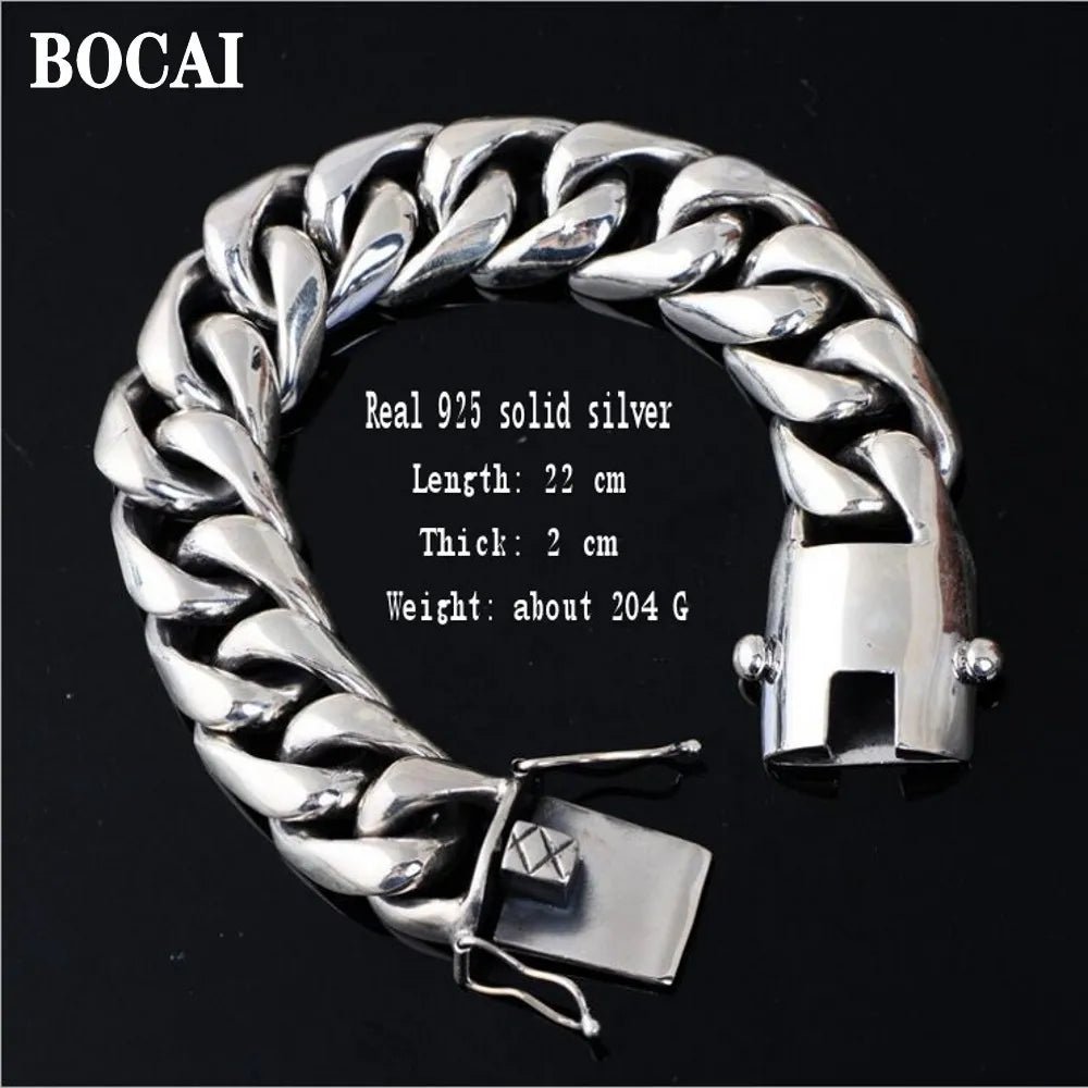 BOCAI Real Solid S925 Silver Wide Chain Bracelet - SavageBiz