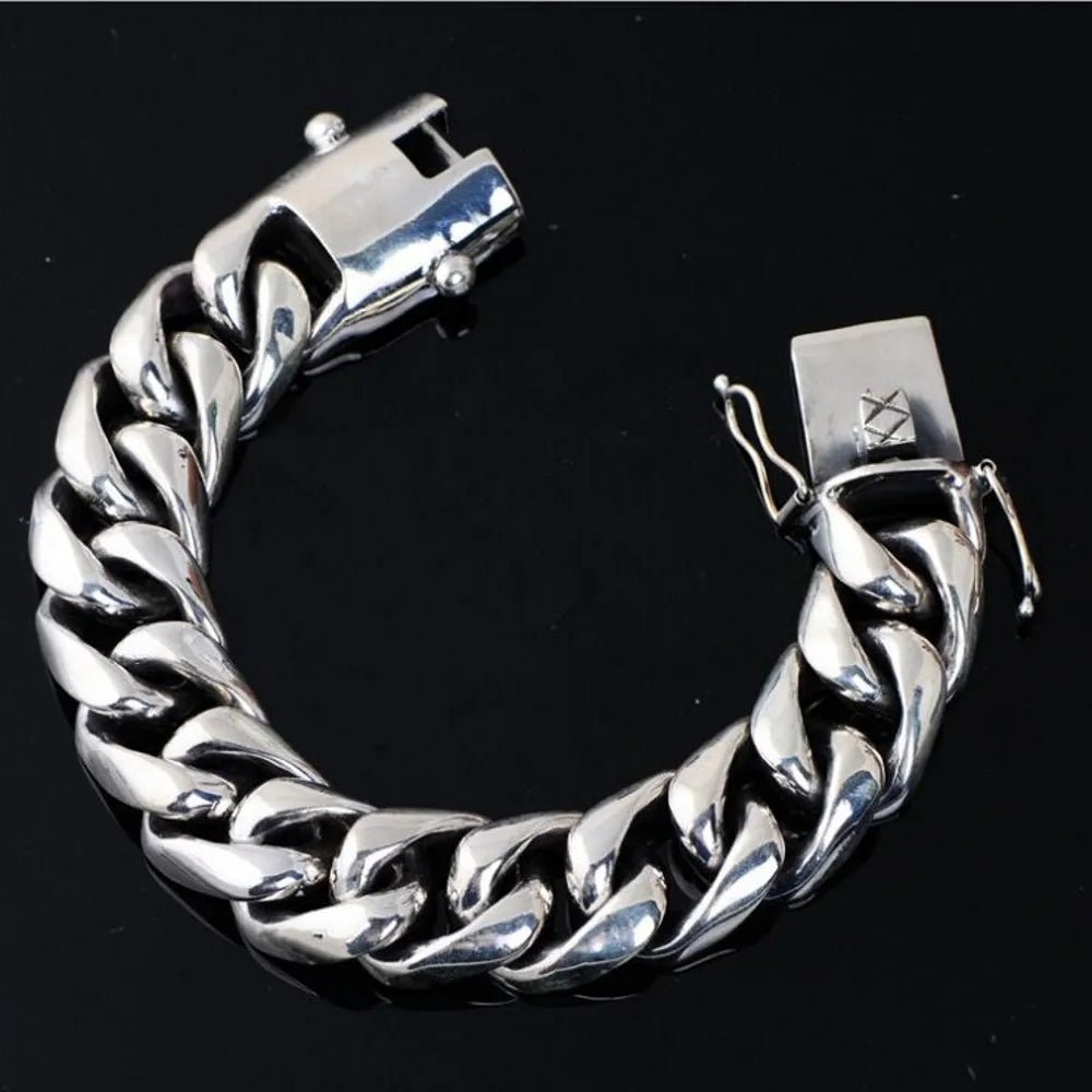 BOCAI Real Solid S925 Silver Wide Chain Bracelet - SavageBiz