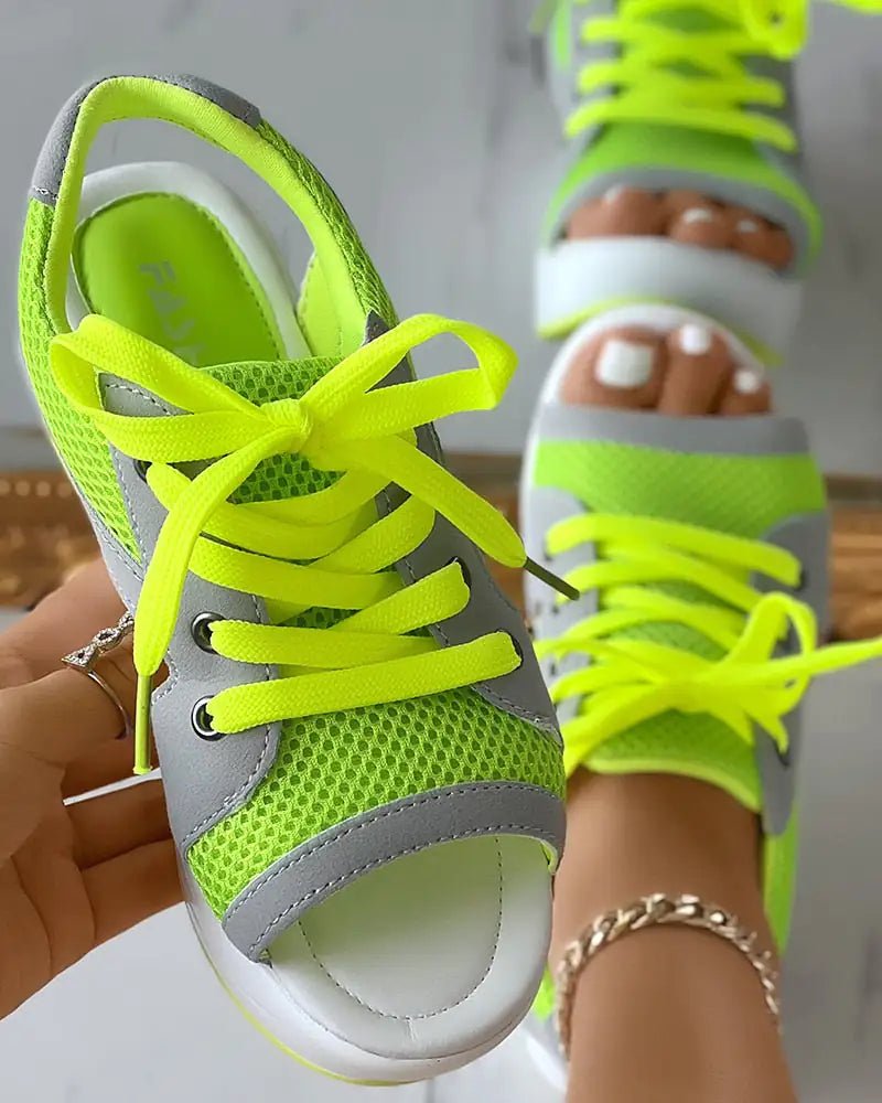 Cutout Lace-up Muffin Sandals - SavageBiz