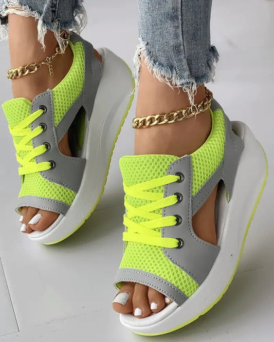 Cutout Lace-up Muffin Sandals - SavageBiz