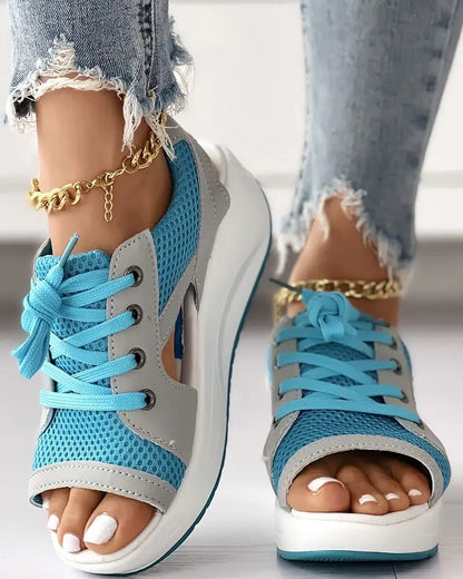 Cutout Lace-up Muffin Sandals - SavageBiz