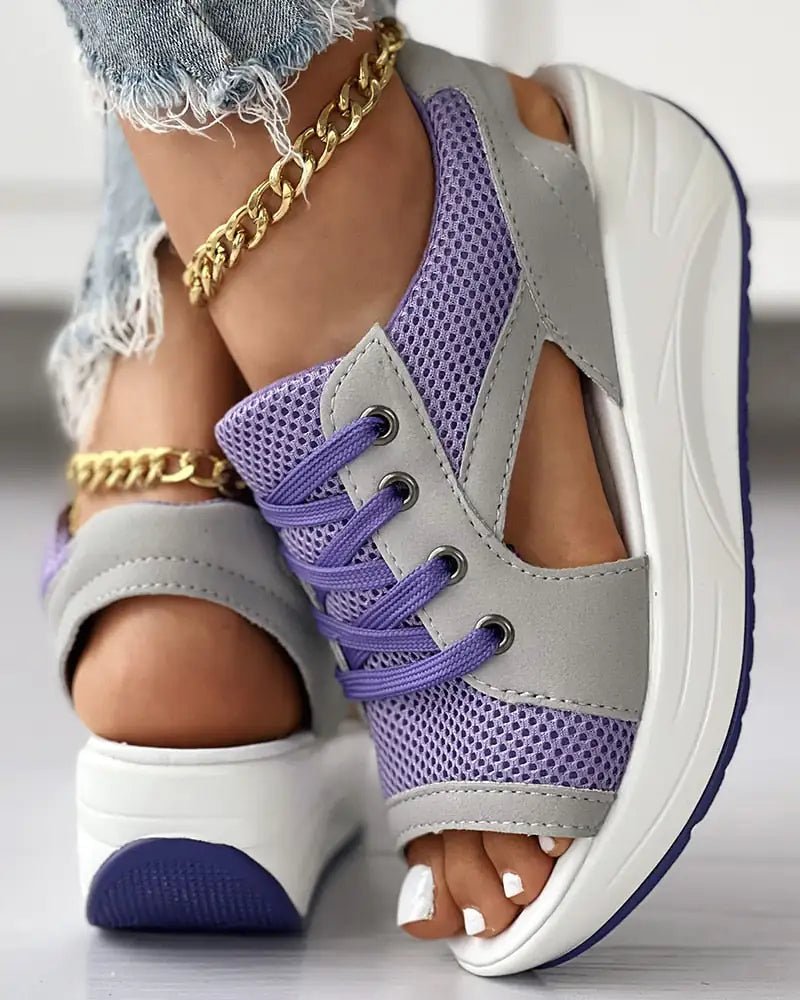 Cutout Lace-up Muffin Sandals - SavageBiz