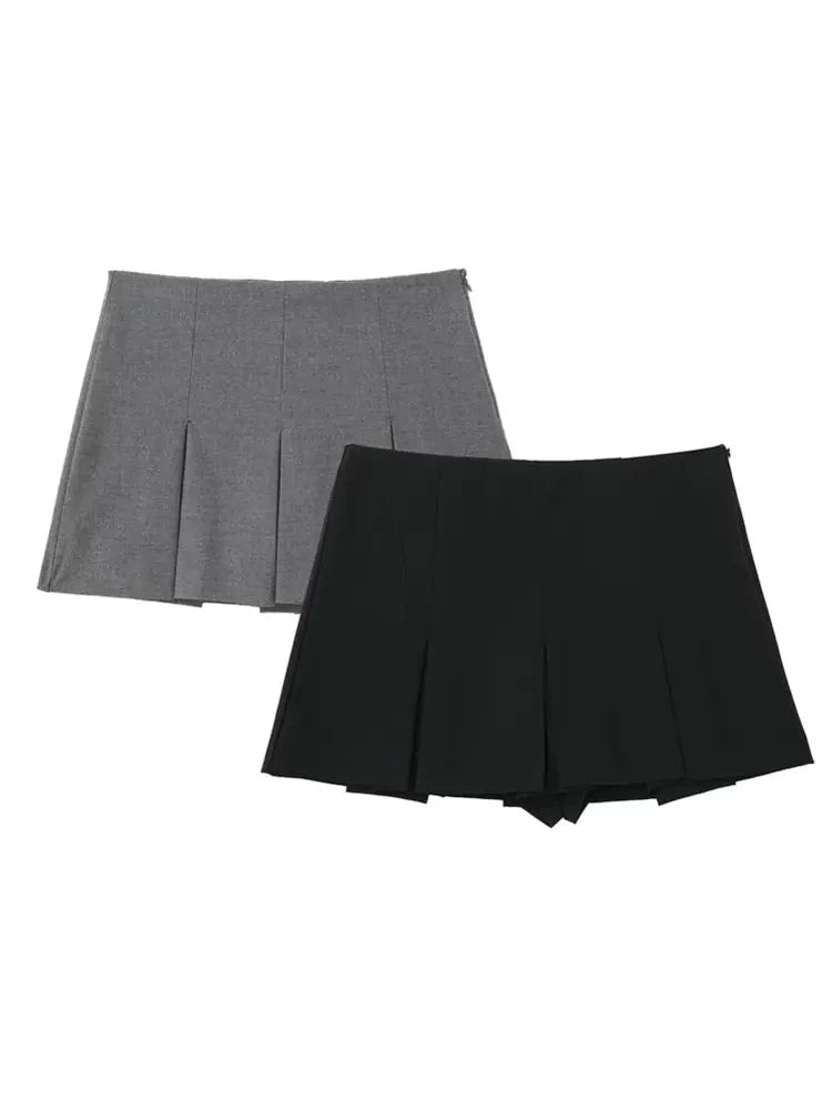 High Waist Wide Pleats Shorts Skirts - SavageBiz