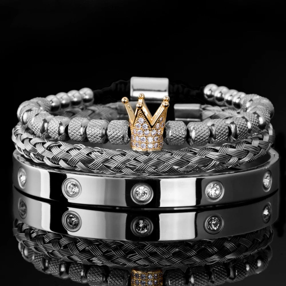 Luxury Micro Pave CZ Crown Roman Royal Charm Men Bracelets - SavageBiz