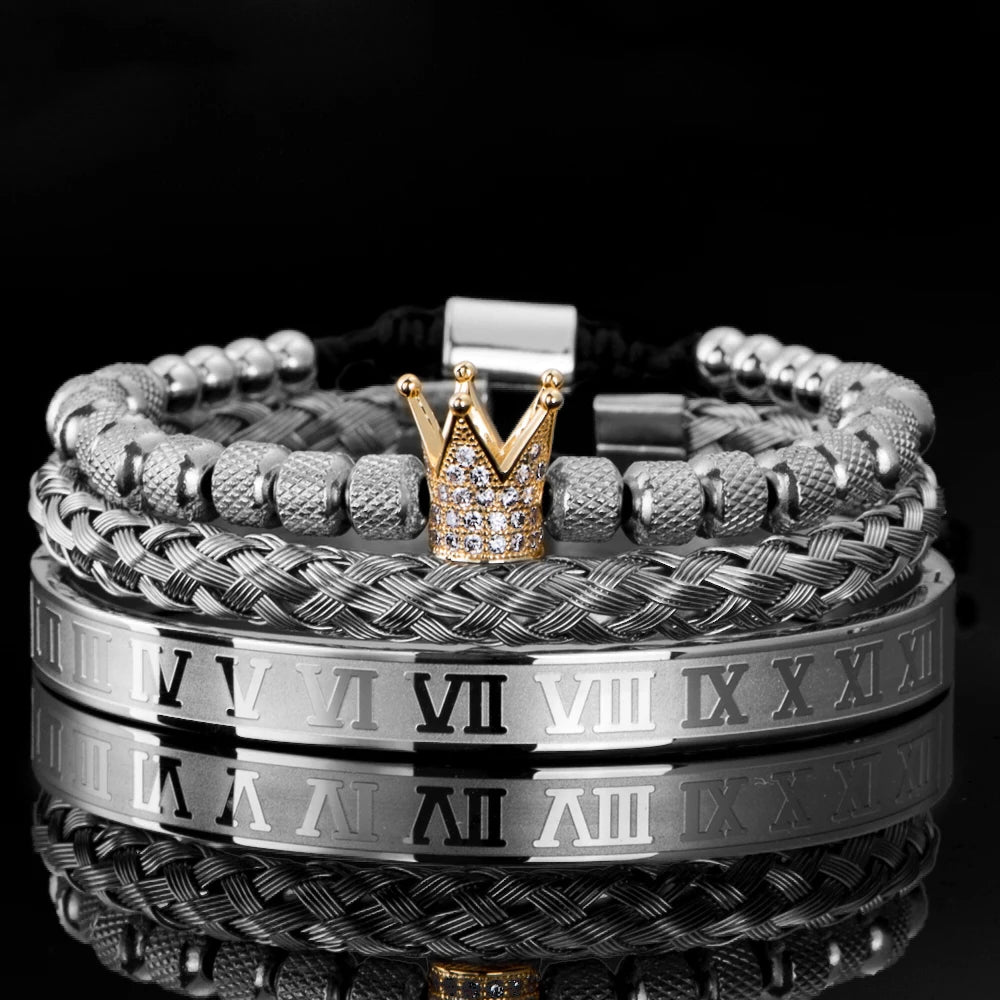 Luxury Micro Pave CZ Crown Roman Royal Charm Men Bracelets - SavageBiz