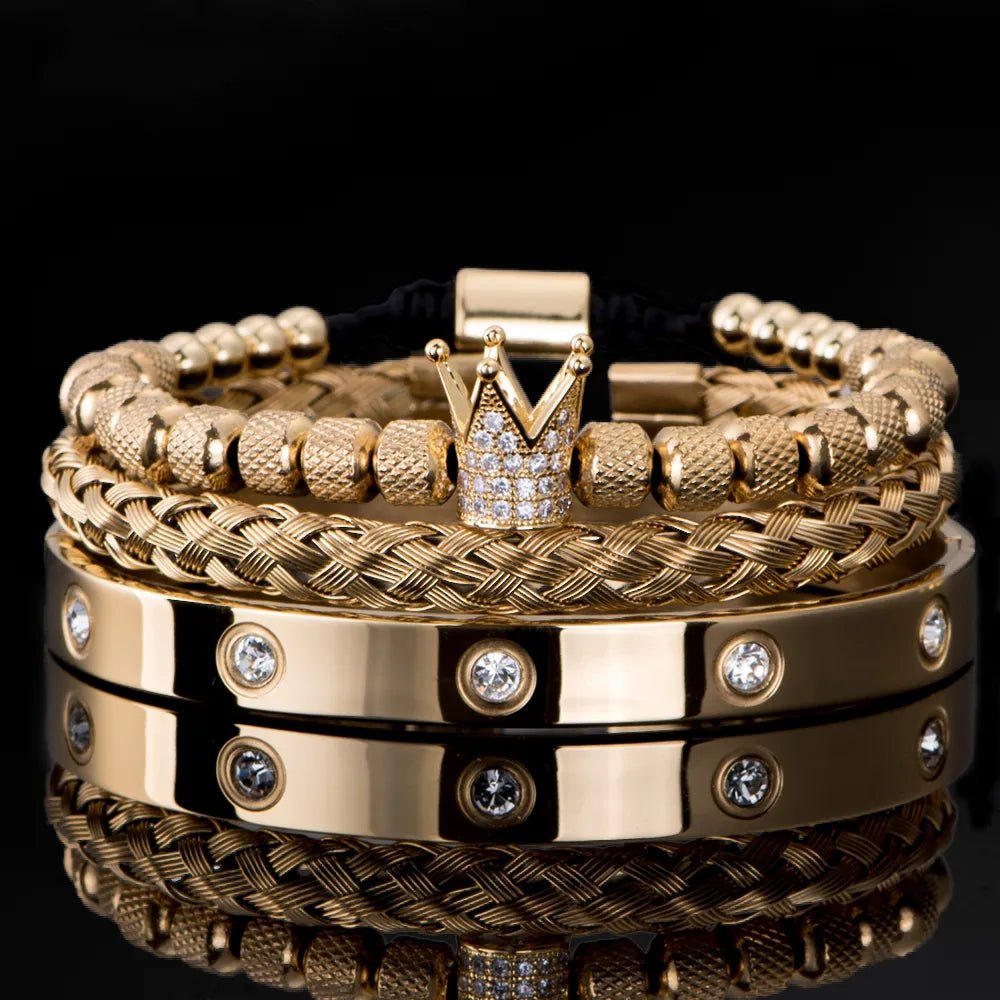 Luxury Micro Pave CZ Crown Roman Royal Charm Men Bracelets - SavageBiz