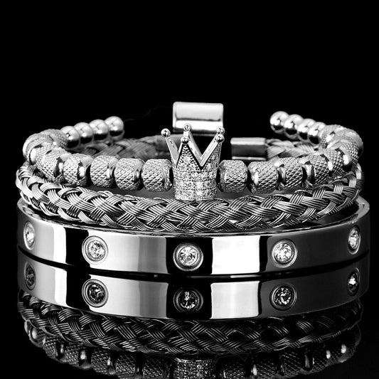 Luxury Micro Pave CZ Crown Roman Royal Charm Men Bracelets - SavageBiz