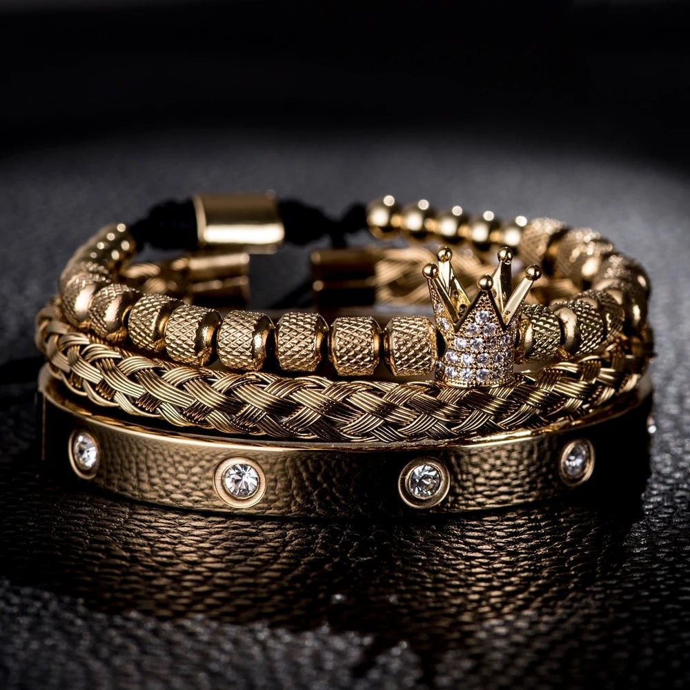 Luxury Micro Pave CZ Crown Roman Royal Charm Men Bracelets - SavageBiz