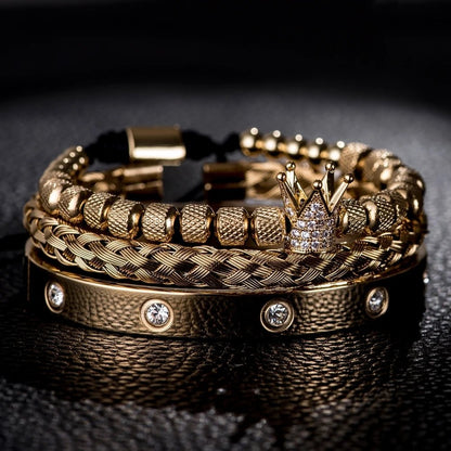 Luxury Micro Pave CZ Crown Roman Royal Charm Men Bracelets - SavageBiz