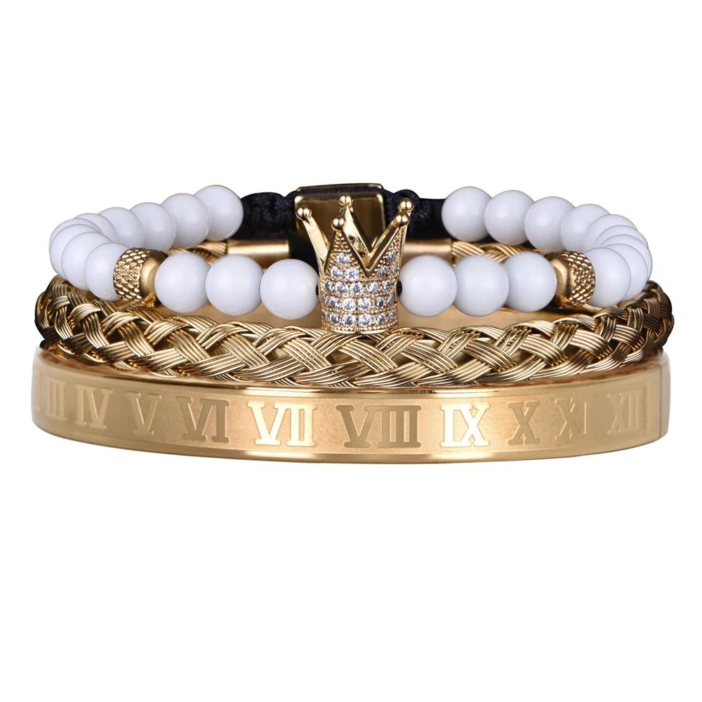 Luxury Set Crown Charm Gold Color Skull Bracelet - SavageBiz