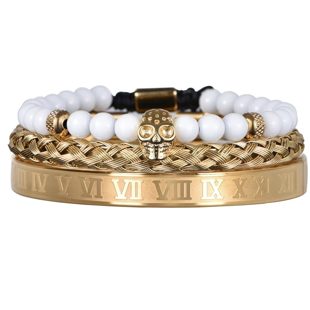 Luxury Set Crown Charm Gold Color Skull Bracelet - SavageBiz