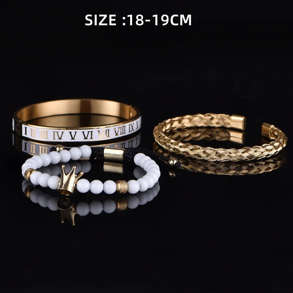 Luxury Set Crown Charm Gold Color Skull Bracelet - SavageBiz