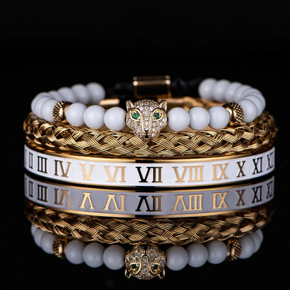 Luxury Set Crown Charm Gold Color Skull Bracelet - SavageBiz