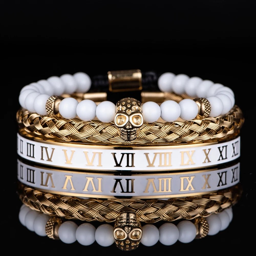 Luxury Set Crown Charm Gold Color Skull Bracelet - SavageBiz