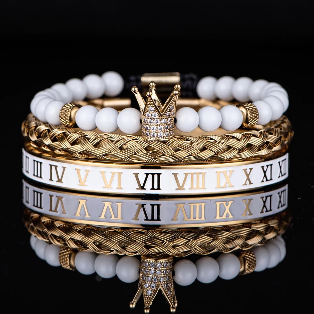 Luxury Set Crown Charm Gold Color Skull Bracelet - SavageBiz