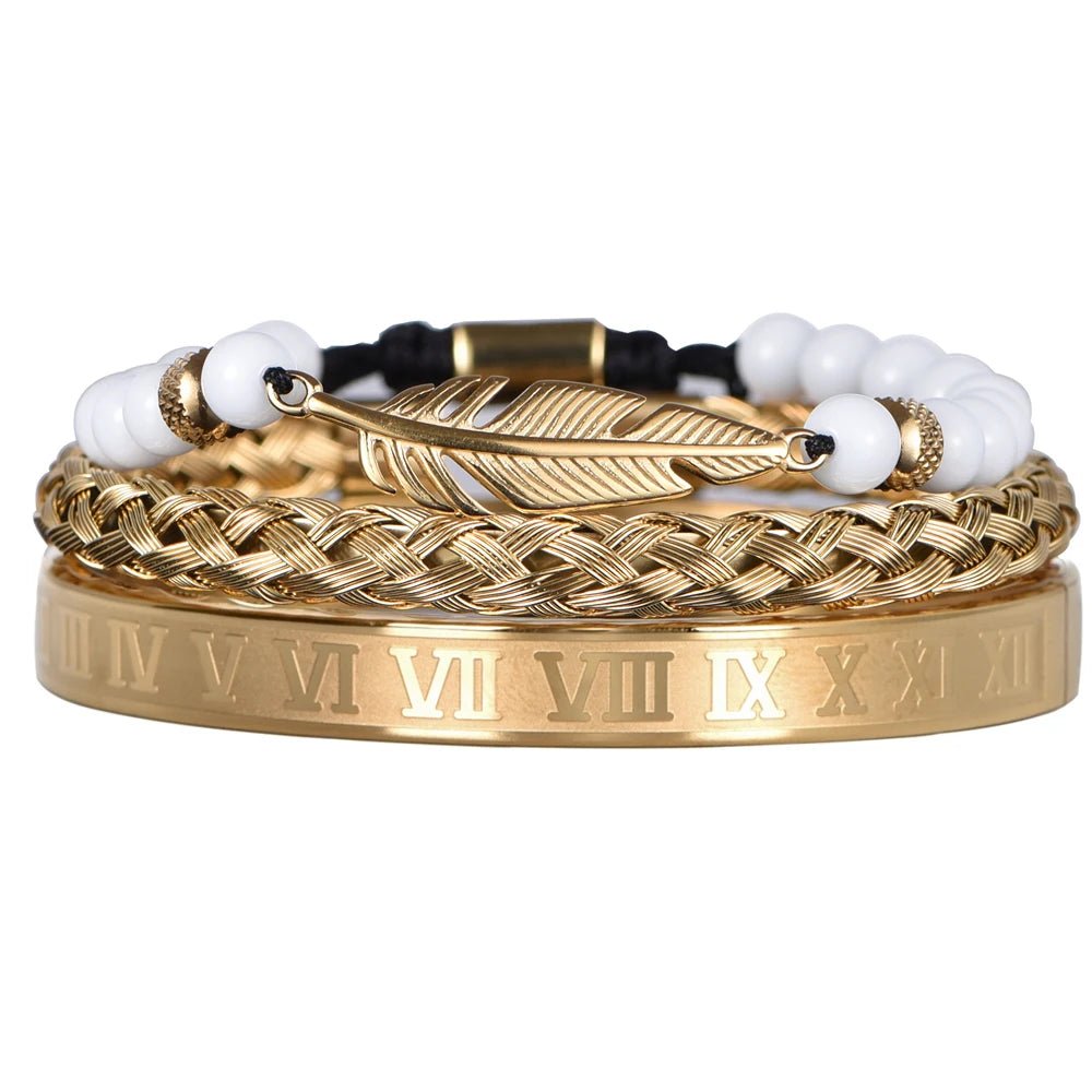 Luxury Set Crown Charm Gold Color Skull Bracelet - SavageBiz