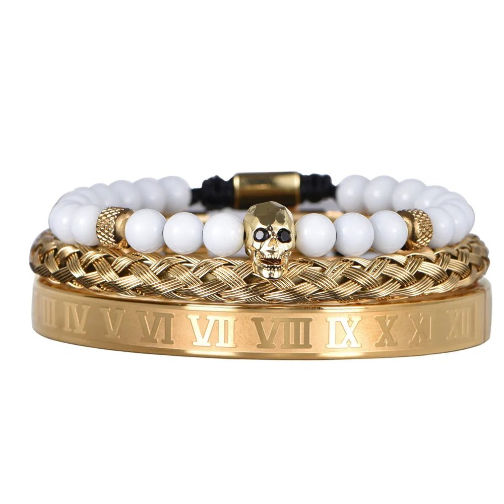 Luxury Set Crown Charm Gold Color Skull Bracelet - SavageBiz